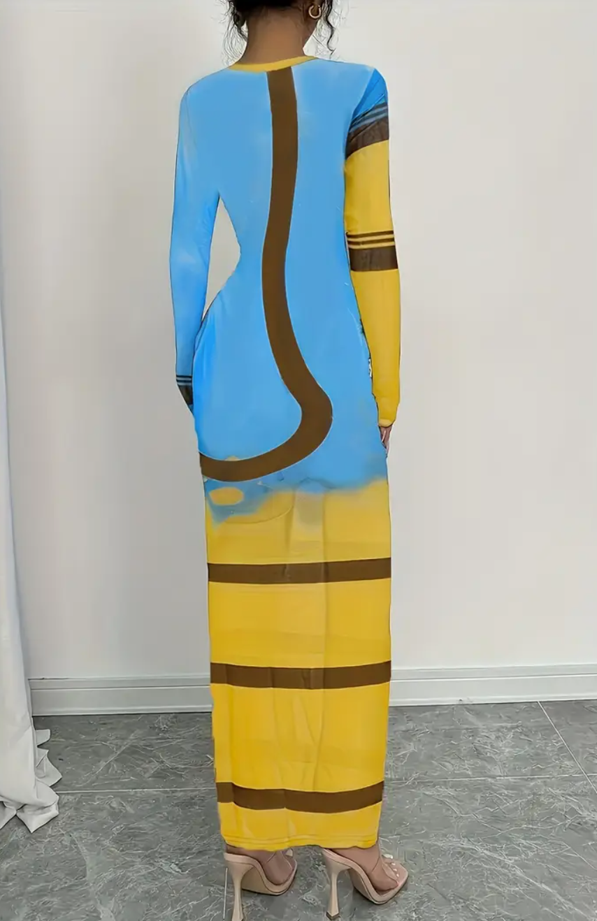 Blue-Yellow Swan Mesh Bodycon Dress – Ms Never Settle